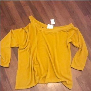Mustard Oversized Cut Out Shoulder Sweater - L